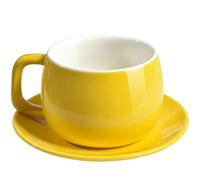 ionEgg Tasse à café en porcelaine avec soucoupe - 270 ml - Design minimaliste - Parfait pour latte, cappuccino et thé - Jaune