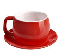 ionEgg Tasse à café en porcelaine avec soucoupe 270 ml - Design minimaliste - Parfait pour latte, cappuccino et thé - Rouge