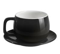 ionEgg Tasse à café en porcelaine avec soucoupe 270 ml, design minimaliste, parfaite pour latte, cappuccino et thé, noir