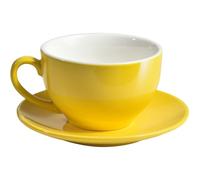 ionEgg Tasse à café en porcelaine avec soucoupe pour cappuccino, latte et thé Jaune 220 ml