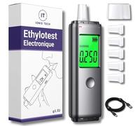 IONIS TECH Éthylotest Électronique - Rechargeable USB - Affichage g/L Clair, Résultat Rapide, Écran LCD - Compact & Portable - Embouts Hygiéniques - Test Taux d'alcool - Alcootest Personnel