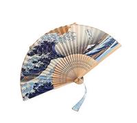 IONOMAT Éventails Pliants, 21 cm, Design Japonais et Noir Élégant - Objet de mode - Excellente finition, durable et pratique - Eventail - Evantail (Bleu)