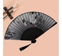 IONOMAT Éventails Pliants, 21 cm, Design Japonais et Noir Élégant - Objet de Mode - Excellente Finition, Durable et Pratique - Eventail (Noir Vintage)