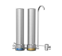 [Ions d'argent] Waterdrop Système de Filtre Eau de Comptoir Deux Niveaux, Réduit le Chlore, le Mauvais Goût et l'odeur, Filtration Améliorée par des Lons Argent, Acier Lnoxydable, WD-CTF-09(2 Filtres)