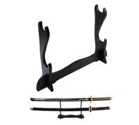 IOO6Z8SY Katana Support pour épée en bois laqué noir - Double support d'épée de samouraï pour 2 Katana, Wakizashi, sabres courts ou sabres laser, décoration de table, montage facile, double