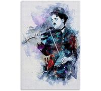 Iooie Art Peinture Impression sur Toile Charlie Chaplin Great Comedy Actor Play Violon Water Color pour Un décor de Famille Moderne Affiches et Photos 19.7"x27.6"(50x70cm) sans Cadre