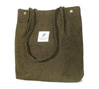 iophi Tote Bag Noir, Sac Velours Côtelé Femme, Doux, Grande Capacité, Réutilisable, Adapté aux Dames et aux Filles (Vert armé)