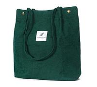 iophi Tote Bag Noir, Sac Velours Côtelé Femme, Doux, Grande Capacité, Réutilisable, Adapté aux Dames et aux Filles (Vert foncé)