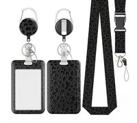 IOPJLK Porte-badge avec lanière, porte-clés extensible avec mousqueton, étui pour carte d'identité en relief léopard pour le travail et la vie quotidienne