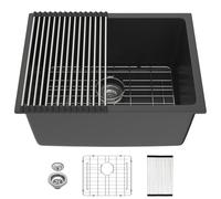 IOROYO Évier à linge encastrable noir de 53,3 cm - 53,3 x 45,7 cm - Évier utilitaire en granit à encastrer pour buanderie - 30,5 cm de profondeur - Bassin classique en granit composite sous comptoir