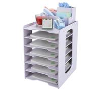 IOUGDSEC Bac à courrier avec plateaux de classement, bac à documents à 7 niveaux avec porte-stylo pour bureau, organiseur de bureau A4, porte-documents pour bureau, maison, école, blanc