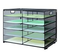 IOUGDSEC Bac à courrier avec poignée, organiseur de fichiers de bureau en maille métallique à 10 niveaux, plateau de classement pour bureau à domicile, noir