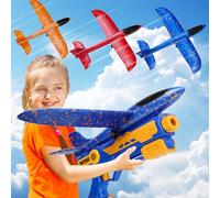 IOUGDSEC Lot de 3 lanceurs d'avion, jouets de construction d'avion, catapulte en mousse, 2 modes de vol, vol, cadeaux d'anniversaire pour garçons et filles de 3 à 12 ans