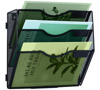 IOUGDSEC Organiseur de fichiers mural vertical à 3 niveaux en maille pour bureau, école, maison, noir