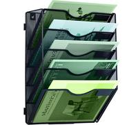 IOUGDSEC Porte Document 5 niveaux Organiseur de fichiers mural vertical en maille Métal Suspendre Banette de Rangement Corbeille a Courrier Murale A4 Organisateur pour bureau école, maison, noir