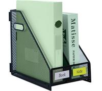 IOUGDSEC Porte-documents A4 avec poignée, organisateur de livres à 2 compartiments verticaux, support de fichier en maille métallique durable pour le bureau, l'école et la maison, noir