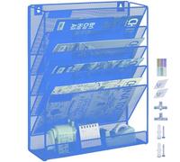 IOUGDSEC Porte-documents mural en maille A4 à 6 étages - Organisateur de documents, courrier et magazines - Organiseur mural en maille métallique durable, bleu ciel