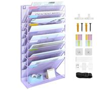IOUGDSEC Porte-documents mural en maille A4 à 9 niveaux à suspendre - Porte-revues, documents, courrier, magazines - Organiseur de fichiers de bureau en métal durable - Violet