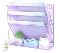 IOUGDSEC Porte-documents mural en maille A4 pour dossiers, courrier et magazines - 4 étages, Organiseur mural en maille métallique durable, Organiseur de bureau, Violet