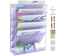 IOUGDSEC Porte-documents mural en maille A4 pour dossiers, courrier et magazines - 6 étages, en maille métallique durable - Organisateur de bureau, violet