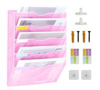 IOUGDSEC Porte-documents Mural Suspendu, Porte-documents Mural en Maille A4 avec Plateau pour Documents, Magazines et Courrier - Organisateur de Bureau (Rose)