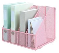 IOUGDSEC Porte-documents pliable A4, 4 compartiments verticaux, porte-revues, organiseur de bureau, dossier de documents pour bureau, école et maison, rose