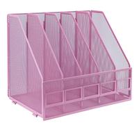 IOUGDSEC Porte-documents pliable A4, 5 compartiments verticaux, porte-revues, organiseur de bureau, dossier de documents pour bureau, école et maison, rose
