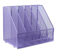 IOUGDSEC Porte-dossiers A4, Étagère Pliable, 5 Compartiments Verticaux, Porte-revues, Organiseur de Bureau, Classeur pour Documents pour Bureau, École et Maison, Violet