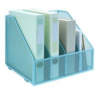 IOUGDSEC Porte-fichiers A4 Étagère Pliante, 4 Compartiments Verticaux porte-revues, Organisateur de Bureau Dossier de Documents pour Bureau, École et Maison, Bleu Ciel