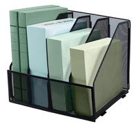 IOUGDSEC Porte-fichiers A4 Étagère Pliante, 4 Compartiments Verticaux porte-revues, Organisateur de Bureau Porte-Documents Rack de Rangement pour Bureau, École et Maison, Noir