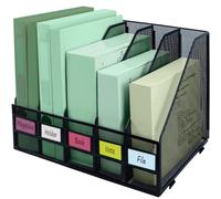 IOUGDSEC Porte-fichiers A4 Étagère Pliante, 5 compartiments verticaux porte-revues, organiseur de bureau, dossier de documents pour bureau, école et maison, noir