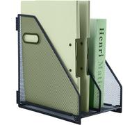 IOUGDSEC Porte-revues en métal pour bureau avec 2 compartiments verticaux, porte-documents A4 avec poignée, porte-documents en maille durable pour bureau, école et maison, noir