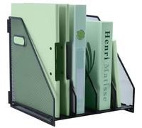 IOUGDSEC Porte-revues en métal pour bureau avec 4 compartiments verticaux, porte-documents A4 avec poignée, porte-documents en maille durable pour bureau, école et maison, noir