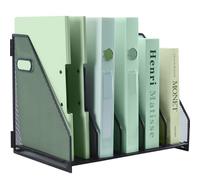 IOUGDSEC Porte-revues en métal pour bureau avec 5 compartiments verticaux, porte-documents A4 avec poignée, porte-documents en maille durable pour bureau, école et maison, noir