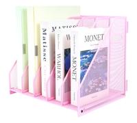 IOUGDSEC Porte-revues en métal pour bureau avec 5 compartiments verticaux, porte-documents A4 avec poignée, porte-documents en maille durable pour bureau, école et maison, rose