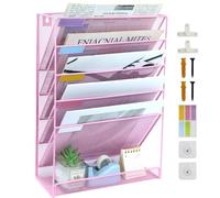 IOUGDSEC Support mural à 6 étages en maille A4 pour documents, magazines et courrier - Organisateur de bureau en maille métallique durable, rose