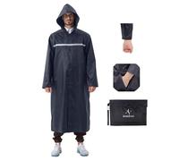 ioutdoor Mens Raincoat Long Rain Mac Women Waterproof with Drawstring Hood,Reflective Rain Coats for Rainy Camping Hiking Fishing