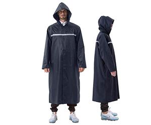 iOutdoor Products Imperméable Réutilisable Long avec Capuche Fermeture éclair Manchons pour Femmes Adultes Hommes,Poncho Pluie Imperméable Respirant pour Festival Randonnée Voyageant(Marin, 2XL)