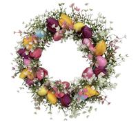 Iouyjiu Easter Door Wreath - Spring Flower Wreath, Funny Artificial Floral Ring with Colorful Egg Design, Decorative Front Door Accent, Holiday Home Decor for Entryway Porch