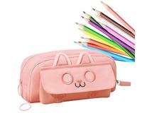 Iouyjiu Embroidered Cat Pencil Bag, Cat Themed Zippered Pencil Pouch, Lightweight Large Capacity Pencils Case, Stylish Pencil Storages 8.27x3.15x4.33 for School, Home (Beige, Black, Pink),