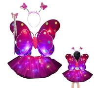 Iouyjiu Ensemble de costumes de princesse féerique, Ensemble de costume de fée pour fille avec ailes de papillon, Halloween Girls Dress Up Princess Fairy Costume Set Avec LED Light Up Wand Wings Pour