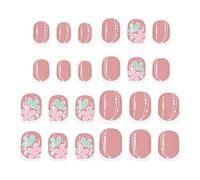 Iouyjiu Ongles Artificiels à Presser de Forme Carrée pour Manucure - 24 Pièces d'ongles à coller fleuris roses - Version Courte à Presser | pour épouse, amie, mère, fille, copine, elle