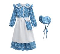 Iouyjiu Pioneer Robes pour filles | Robe prairie coloniale florale avec bonnet, vêtements de costumade pour jeux de rôle, théâtre, école, séance photo, pique-nique, quotidien, ferme, printemps