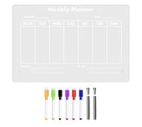 Iouyjiu Planificateur hebdomadaire en acrylique - Tableau blanc effaçable à sec en acrylique transparent | Tableau de calendrier effaçable à sec Desktop Clear Memo Note Board avec 6 marqueurs colorés