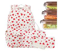 Iouyjiu Sac à dos d'école pour - Ensemble sac à dos en velours côtelé | Boîte à déjeuner, sac à dos, trousse à crayons pour excursion d'une journée, vacances, camping, université, femme