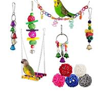Iouyjiu Sleek Design Parrot Toys Set, Wooden Parrot Climbing Ladders, Bird Rattan Balls Toys, Parakeet and Cockatiel Toys for Small Birds, Home, Bird Cage, Indoor, Outdoor, Multicolor