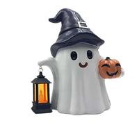 Iouyjiu Solar Ghost Lantern Statue, Pumpkin Garden Sculpture, Hand Painted Funny Design, Built in LED Light for Outdoor Yard, Porch, Home, Grave Halloween, 7.48x5.12x9.84 inches