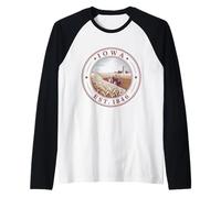 Iowa Retro State 1846 Chemise Tracteur Cornfield Sunrise Manche Raglan
