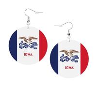 Iowa State Flag Boucles d'oreilles en cuir - Boucles d'oreilles rondes en cuir PVC imprimé double face avec crochets plaqués argent 925, taille unique, argent sterling, pierre d'or, One Size, Argent