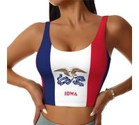 Iowa State Flag Print Gilet de sport pour femme, haut athlétique d'été décontracté, dos en U, bon pour le fitness, Noir , S